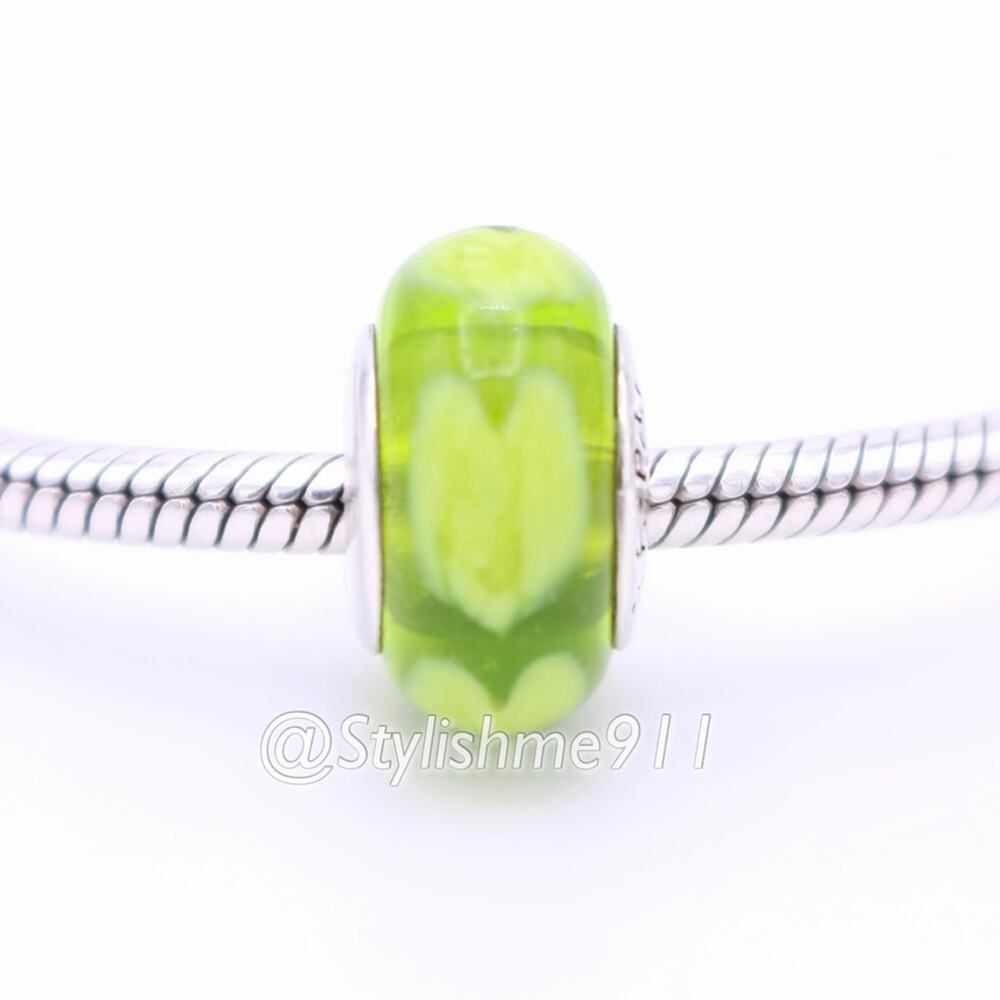 Authentic Pandora Lime Green with Lime Hearts Charm - Picture 3 of 10
